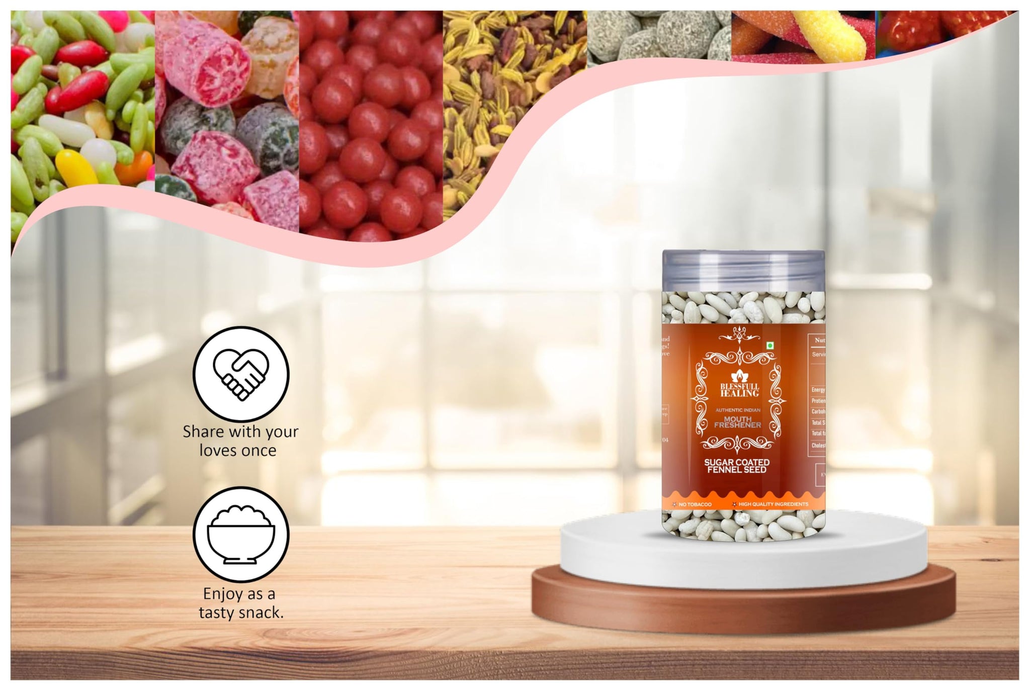 Blessfull Healing Sugar Coated Fennel Seed 5 Oz(Ounce) Airtight Container With Spoon