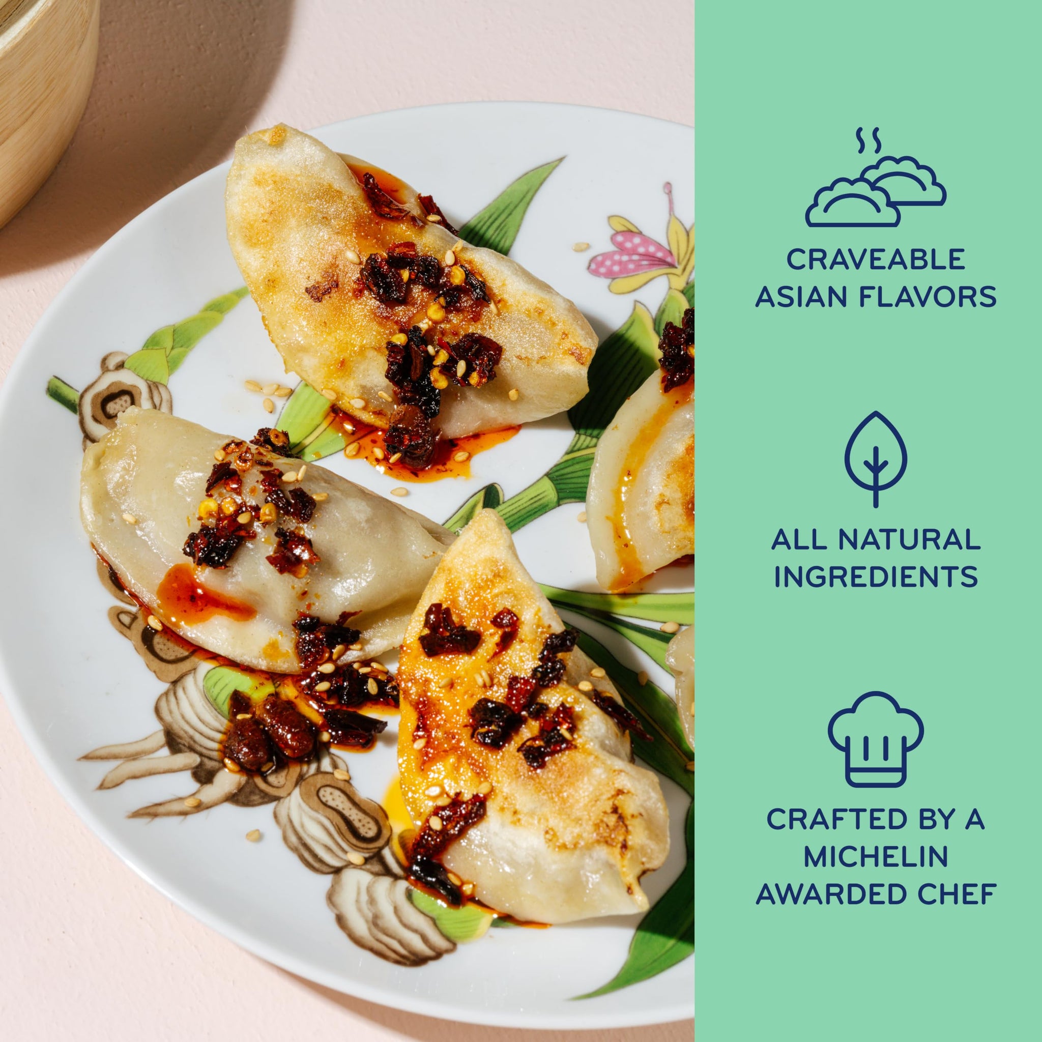 Laoban Dumplings?Ginger Chicken Frozen Dumplings?Free-Range Chicken, Scallions, Ginger, Garlic?Made From Scratch with Best Ingredients?Frozen Meals