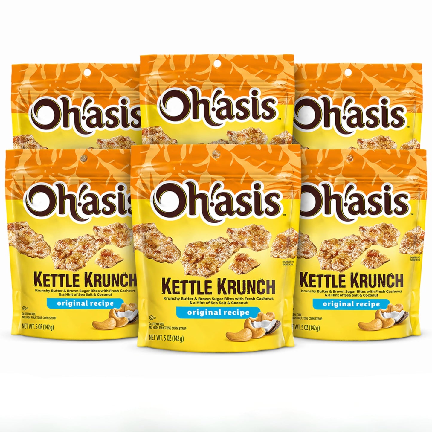 Coconut Cashew Crunch Snack Bites, Sweet & Salty Kettle Style Crunch, Original Recipe, Gluten Free, 5 oz Bags (Pack of 6)