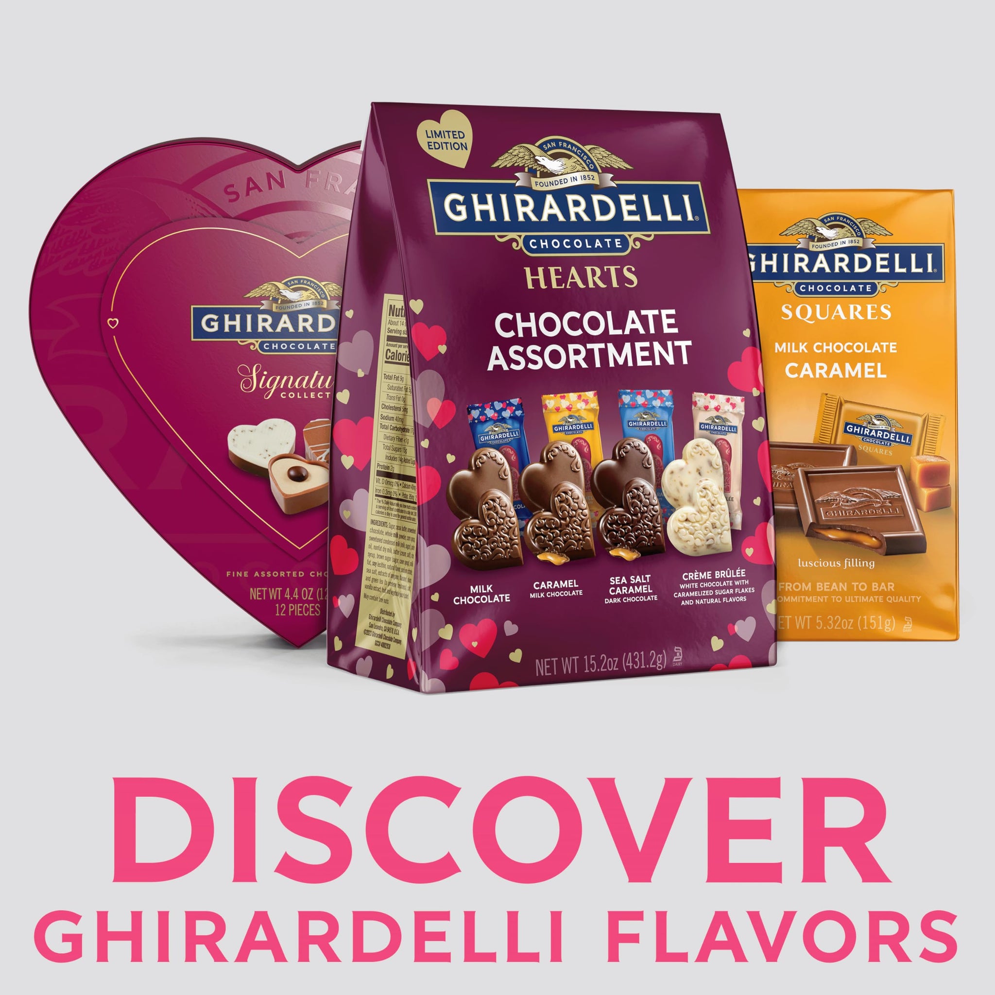 GHIRARDELLI Hearts Chocolate Assortment, 15.2 oz Bag Premium Valentine’s Day Candy Individually Wrapped Assorted Chocolate Hearts