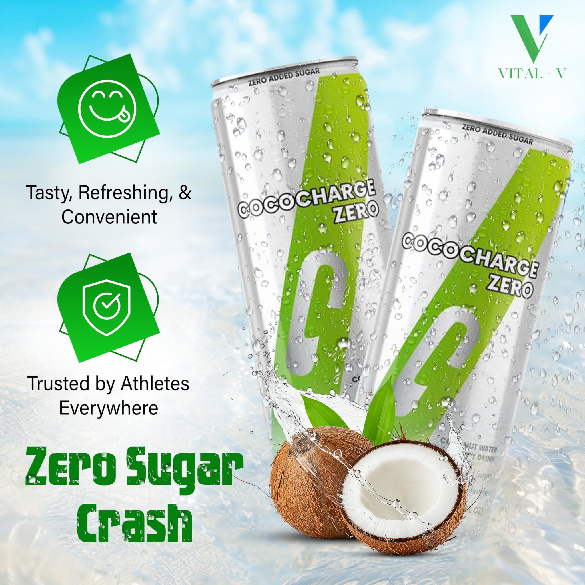 Vital-V CocoCharge Zero Energy Drink, 98% Coconut Water, Sugar Free, Natural Hydration