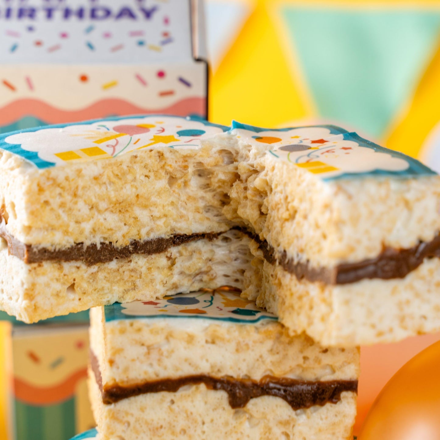 Happy Birthday Gourmet Sweet Treat Gift Box with 1 Delicious Jumbo Chocolate Caramel Crispy Treat - Ready-to-Gift Birthday Treat Box for Women, Men
