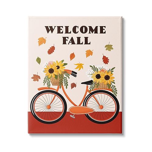 Stupell Industries Welcome Fall Saying Orange Harvest Bicycle Sunflower Basket