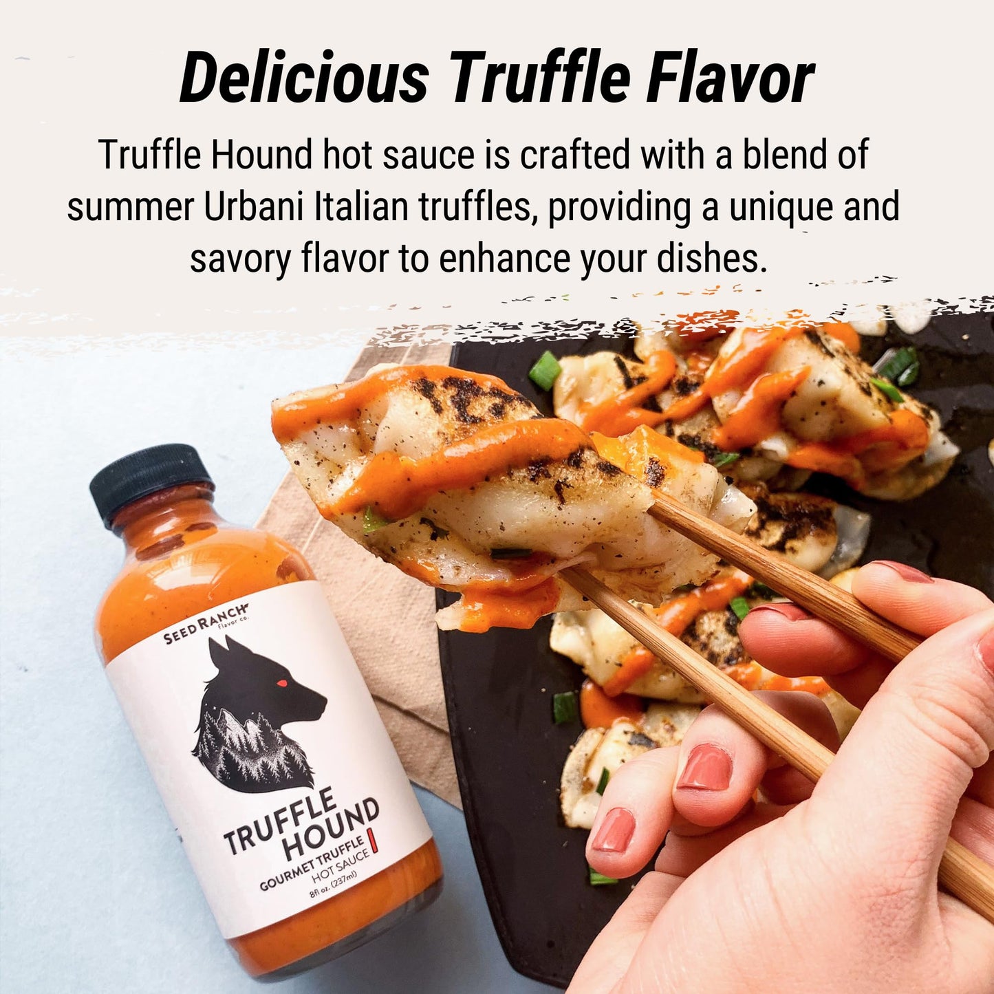Seed Ranch Gourmet Truffle Hound Hot Sauce - Medium Heat - Spicy & Savory Truffle Hot Sauce with Chile de Arbol, Ghost Pepper & Garlic - Vegan