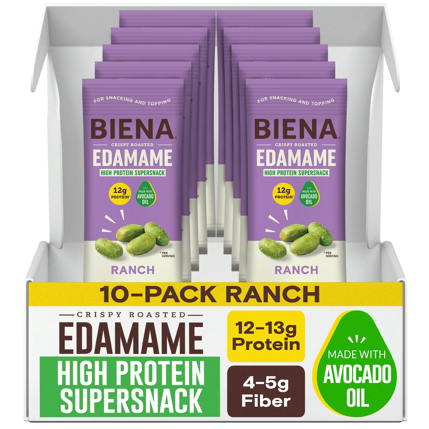 Biena Crispy Roasted Edamame Beans Snack - High Protein Low Carb Snack for Adults & Kids, 12g Protein per Serving - Made w/Avocado Oil - Vegan