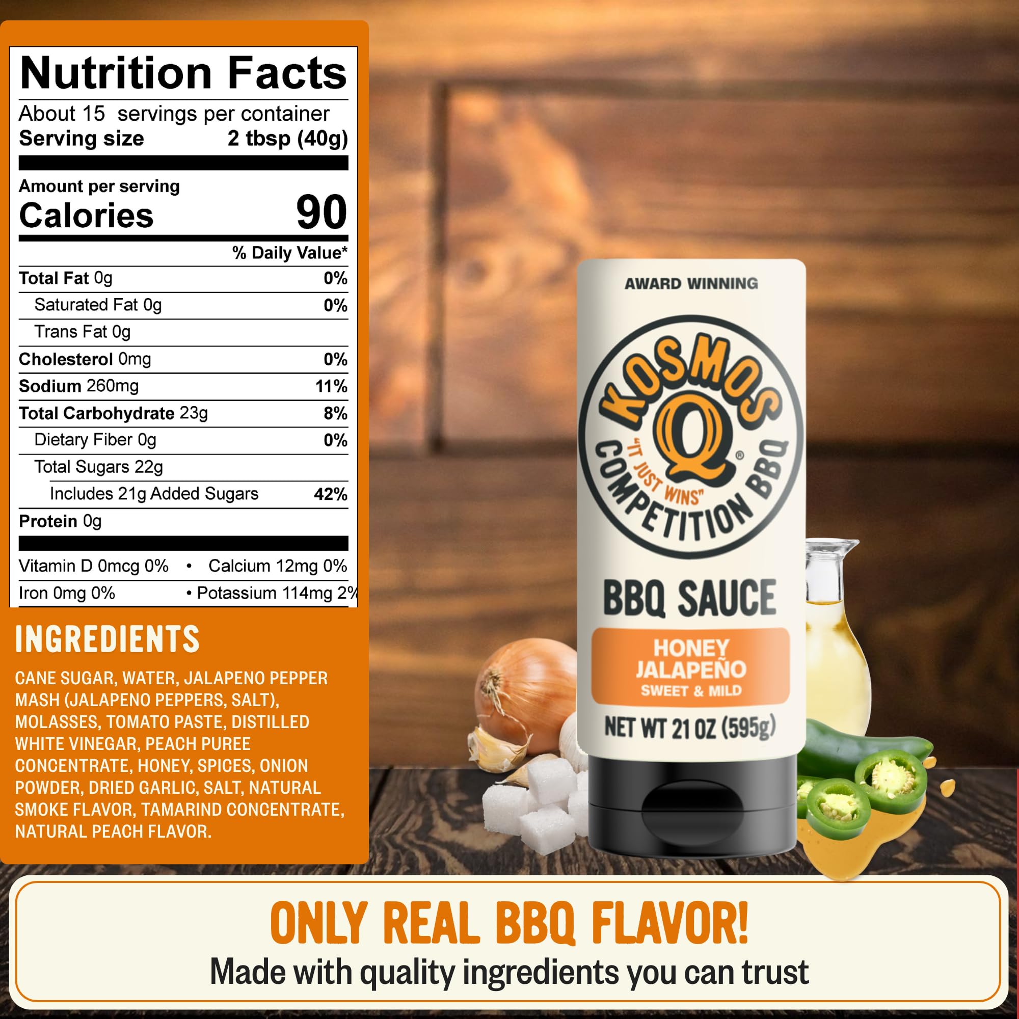 Kosmos Q Honey Jalapeno BBQ Sauce, Father’s Day Gift for Him, Sweet & Spicy Barbecue Sauce for Ribs, Brisket, Pork & Chicken, Made with Real Honey
