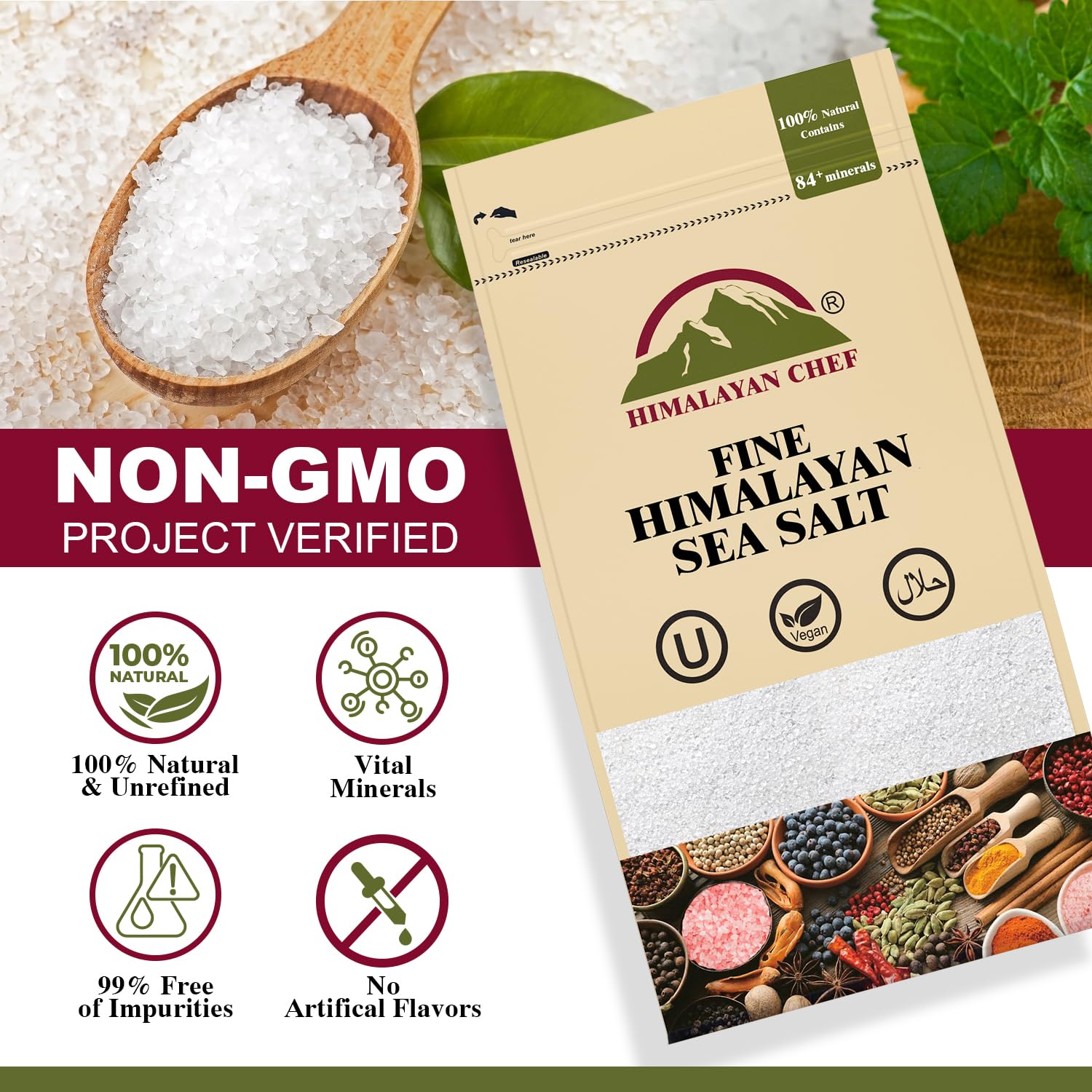 Himalayan Chef Sea Salt, All-Natural Fine Grain, 192 Ounce Sea Salt, Non-Iodized, No Additives, Unrefined Mineral Salt for Daily Cooking, 3 lbs/Each