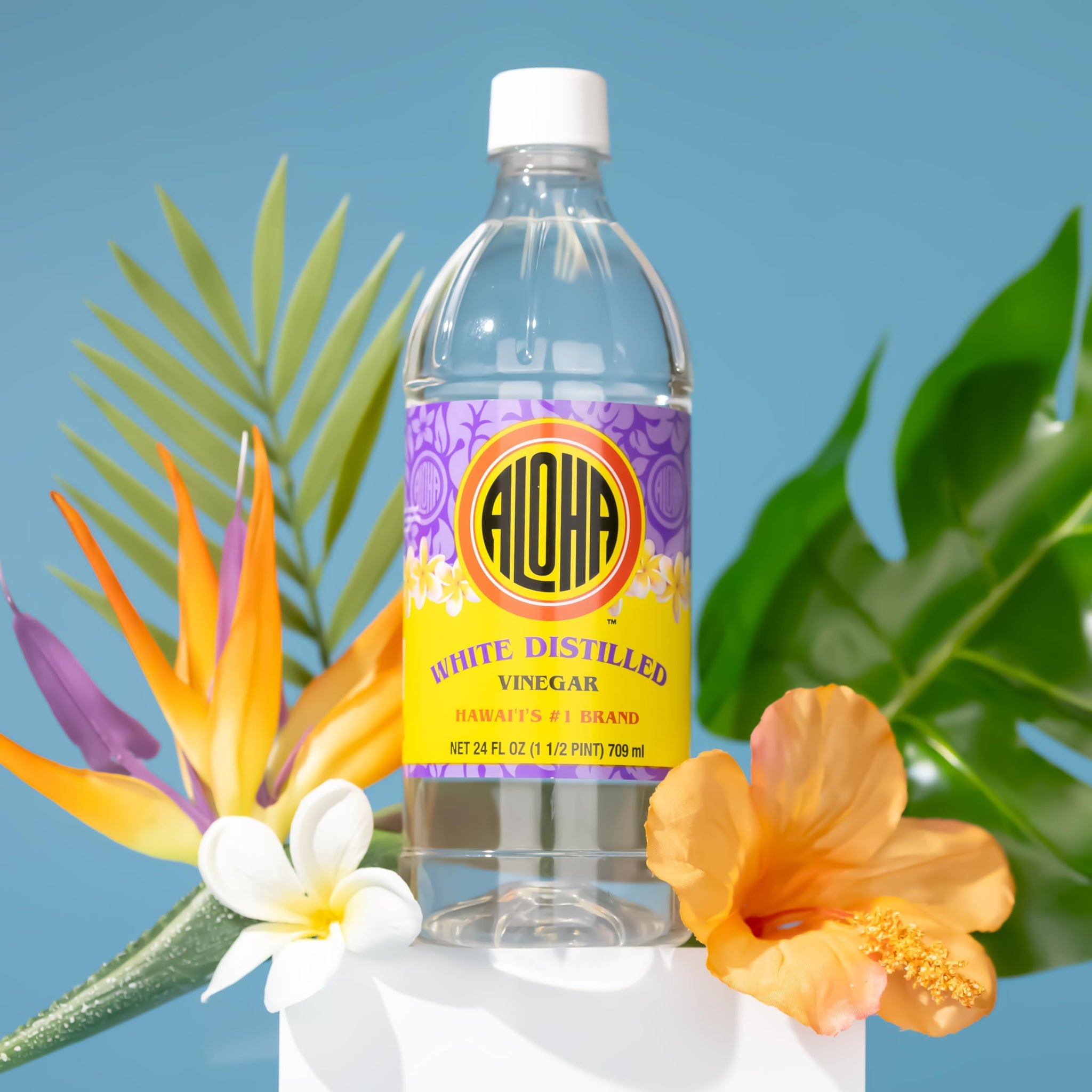 Aloha Shoyu - White Distilled Vinegar - 5% Acidity Level- Multi-Purpose - No MSG - Made in Hawaii - 24 oz. Bottle