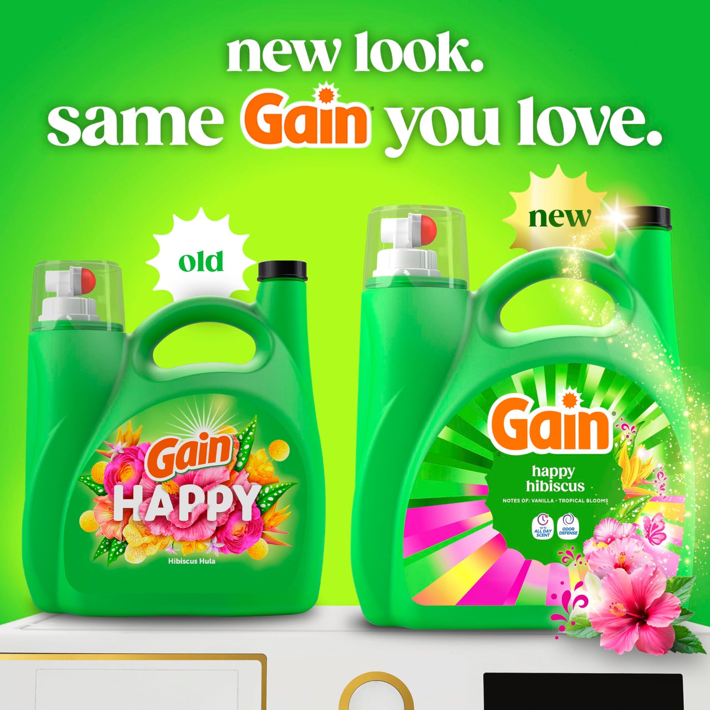 Gain Liquid Laundry Detergent, With Odor Defense, Happy Hibiscus Scent, Laundry Soap For HE Washing Machines, 132 fl oz, 100 Loads (Packaging May