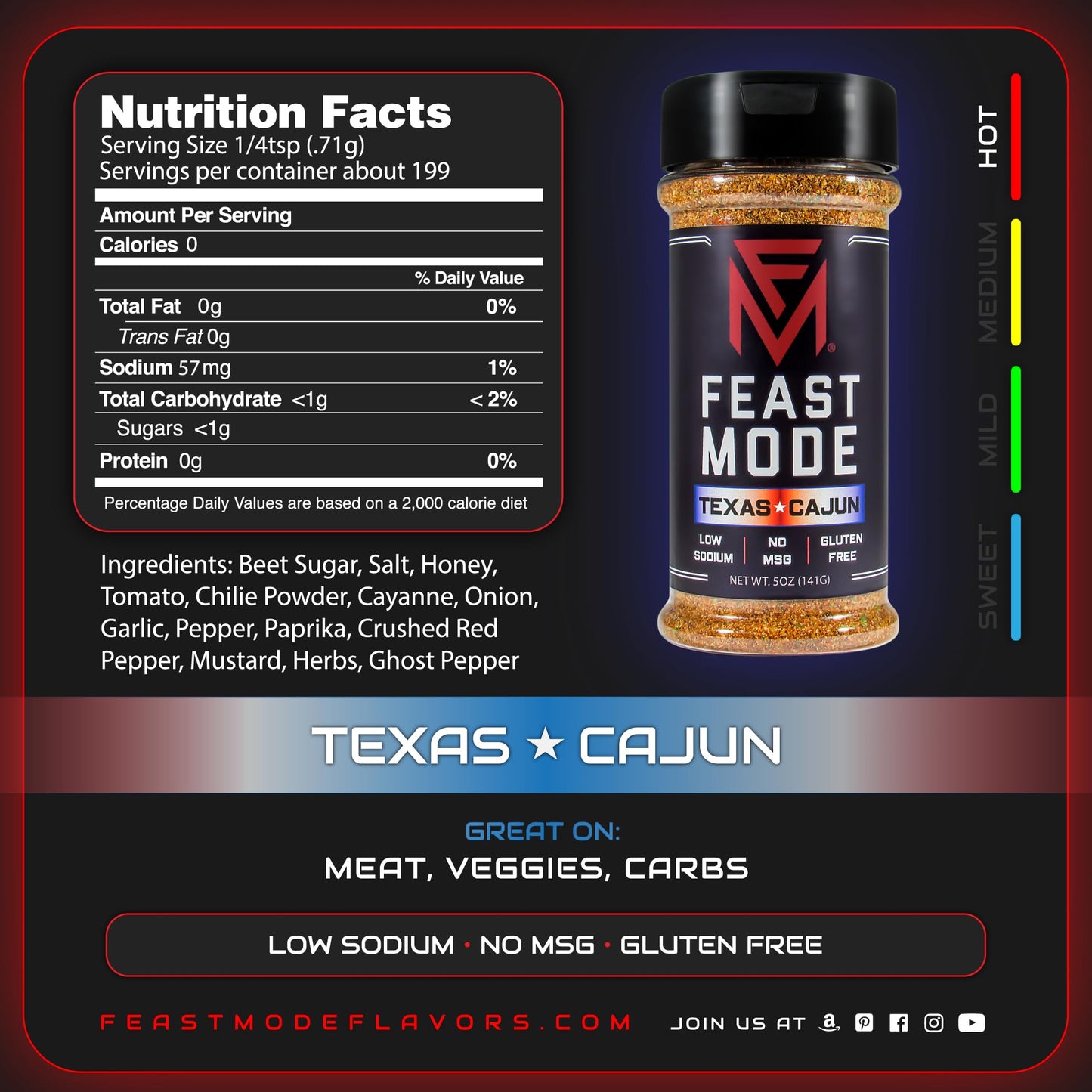 Feast Mode Flavors | Picante Pack | 5 count | 5oz seasonings | meal prep seasoning, low sodium, no msg, gluten free, low calorie, no artificial