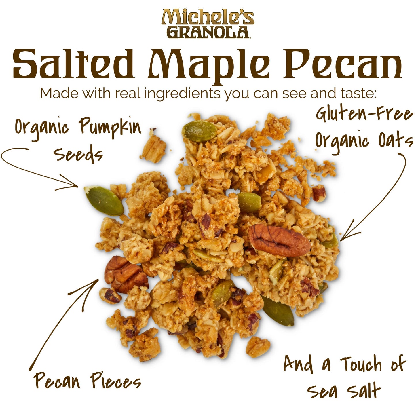 Michele's Granola Salted Maple Pecan, Gluten-Free & Non-GMO, 12 Ounce, Pack of 6