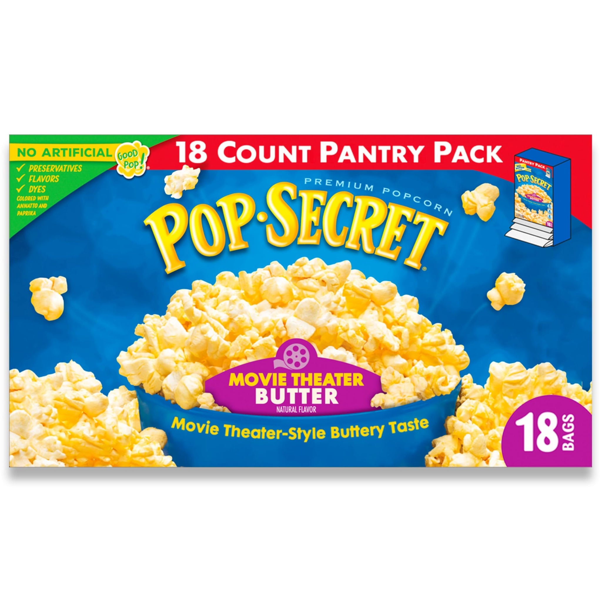 Pop Secret Popcorn, Movie Theater Butter, 3.0 Ounce Microwave Bags, 18 Count Box
