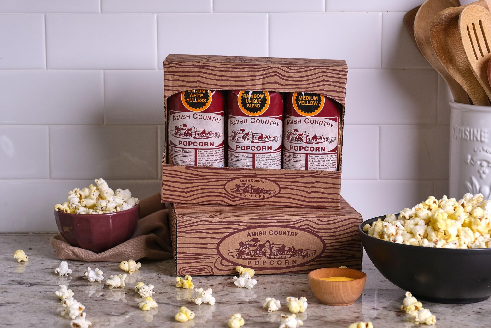 Amish Country Popcorn | 3-1lb Bag Gift Set - Medium White, Medium Yellow and Rainbow Popcorn Kernels | Old Fashioned, Non-GMO and Gluten Free
