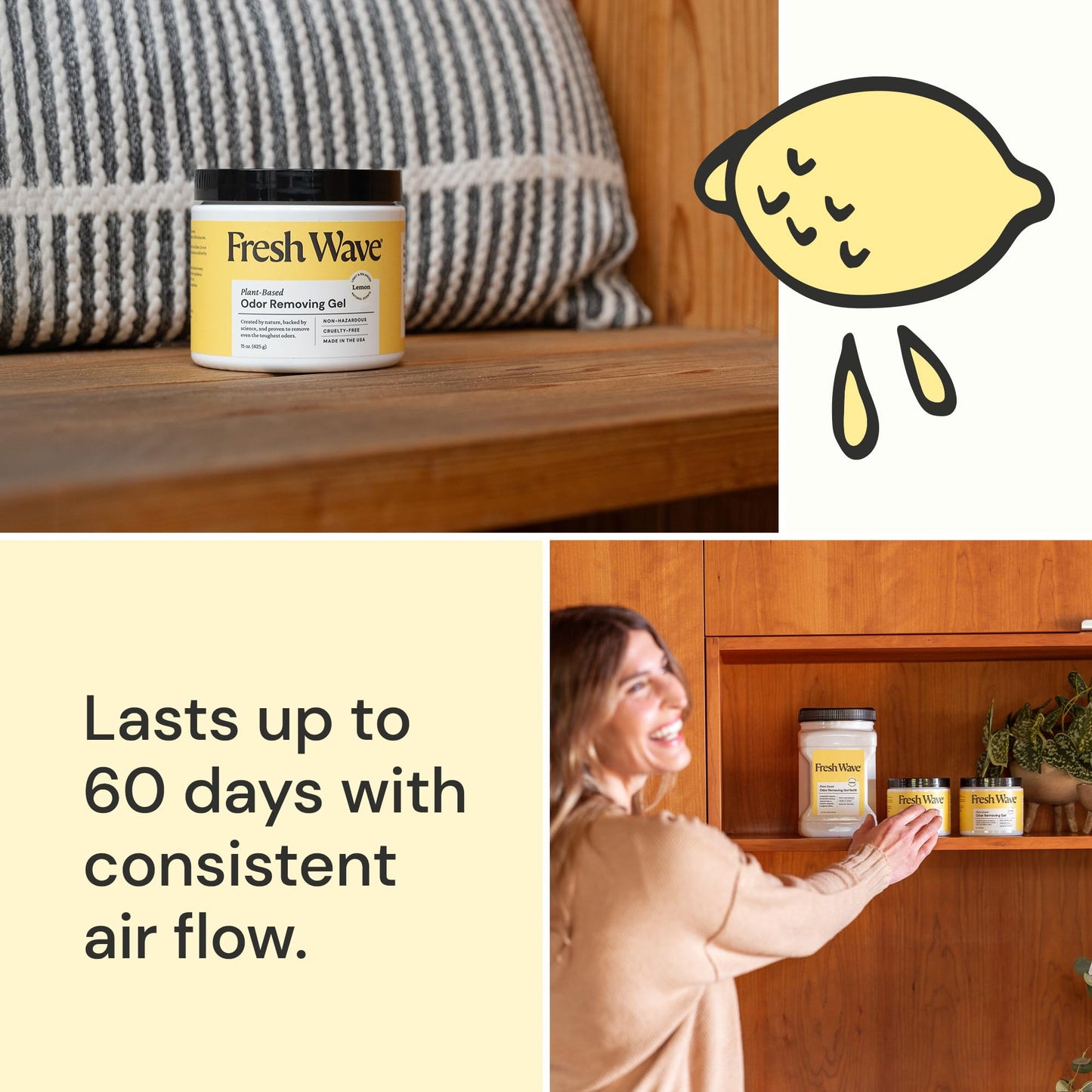 Fresh Wave Lemon Odor Removing Gel, 15 oz. | Odor Absorbers for Home | Safer Odor Relief | Natural Plant-Based Odor Eliminator | Every 15 oz. lasts