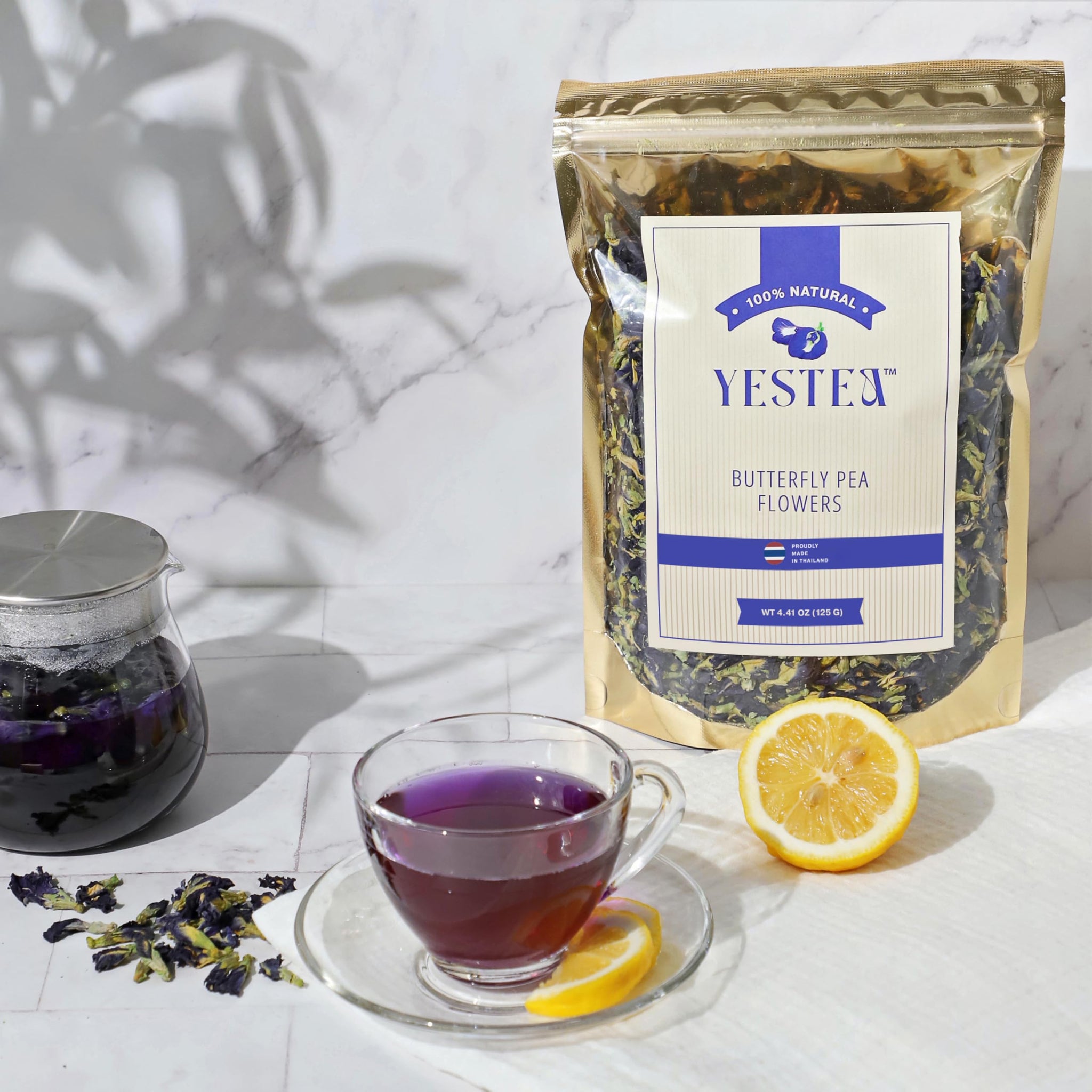 YESTEA Butterfly Pea Flower 4.41 oz (375+ Cups) Small-Batch and Handpicked from Thailand - Non GMO Rich in Antioxidants, Caffeine Free, Vegan
