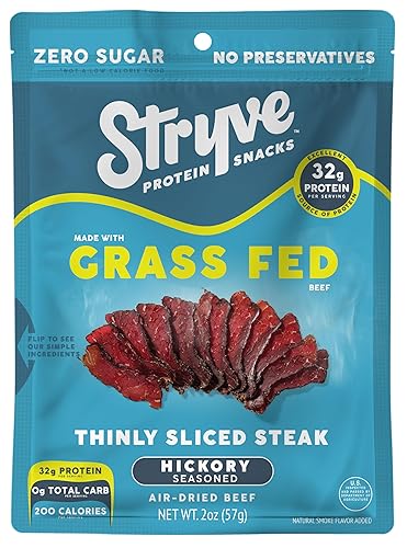 Stryve Protein Snacks - Better Than Jerky Steak - Grassfed Beef Biltong | 32g Protein, Sugar Free, Zero Carbs, Gluten Free, Dairy Free, Keto & Paleo