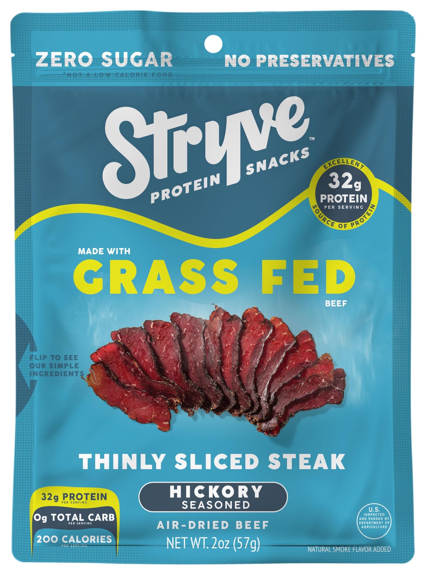 Stryve Protein Snacks - Better Than Jerky Steak - Grassfed Beef Biltong | 32g Protein, Sugar Free, Zero Carbs, Gluten Free, Dairy Free, Keto & Paleo