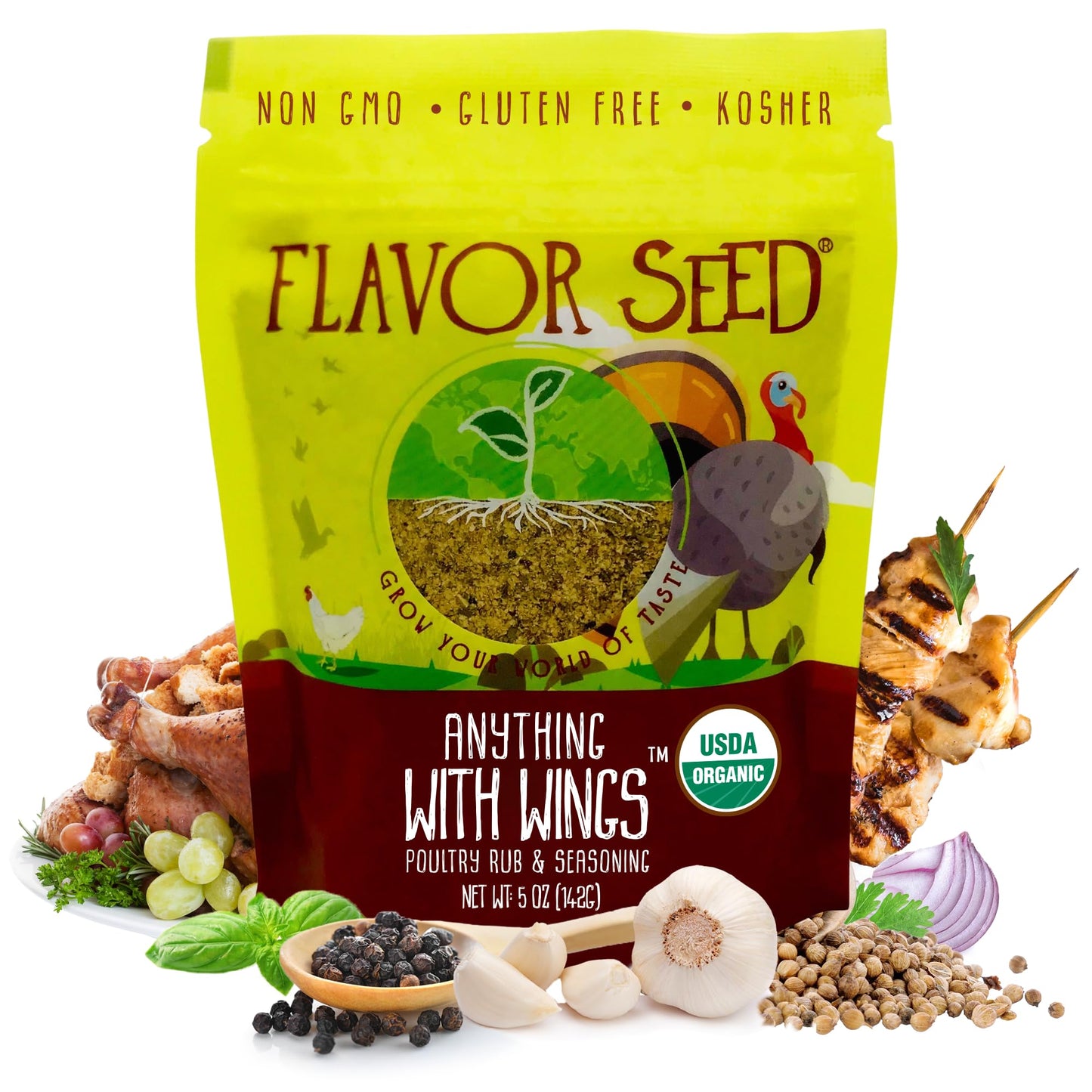 Organic Chicken Seasoning - Anything With Wings by Flavor Seed, Carnivore & Keto Poultry Rub & Wing Dust for Chicken, Quail, Duck, Pheasant