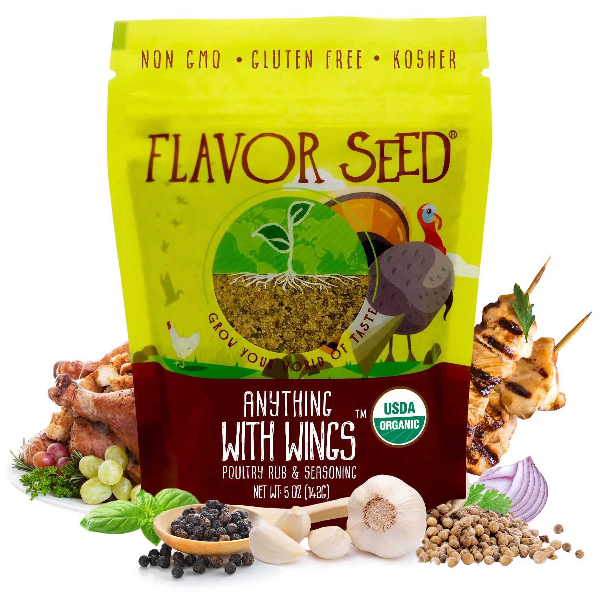 Organic Chicken Seasoning - Anything With Wings by Flavor Seed, Carnivore & Keto Poultry Rub & Wing Dust for Chicken, Quail, Duck, Pheasant