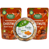 Roasted & Peeled Chestnuts and Dried Figs Bundle - Mediterranean Healthy Snack Variety Pack - 2 Packs Ready to Eat Chestnuts + 1 Pack Natural Dried