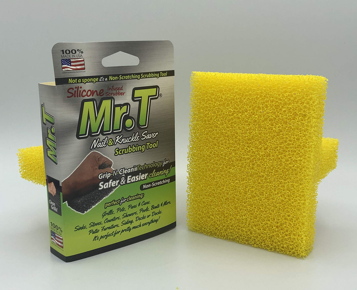 Mr.T® Silicone Scrubbing Sponge - Nail & Knuckle Saver, with Grip-N-Clean Technology for Safer & Easier Cleaning! Silicone Scrubber! (4 Pack)