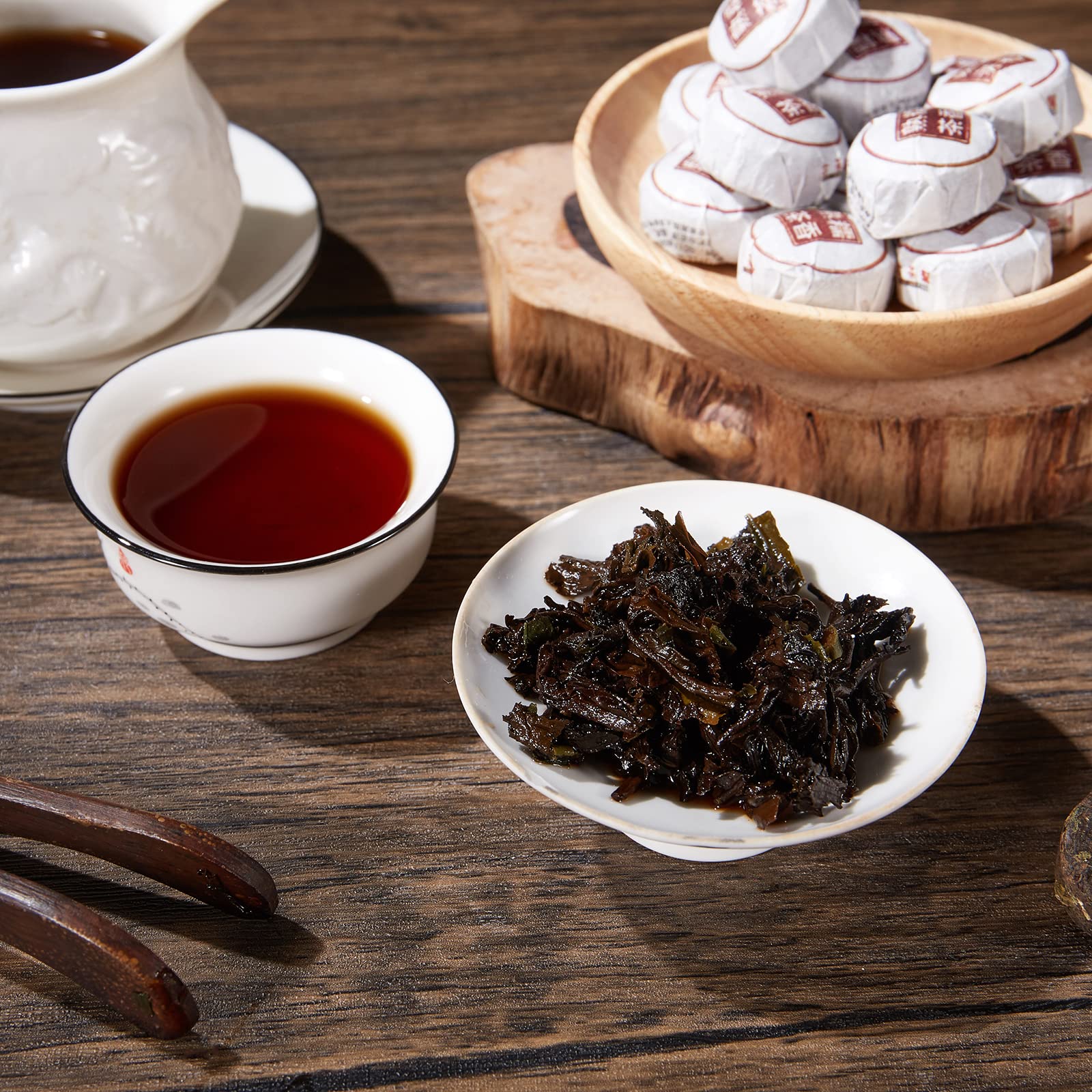 HUAYING Pu-erh Tea, Ripe Puerh Tea Mini Tea Cake with Glutinous Rice Fragrant, Loose Leaf Tea, 8.47 Ounce/240g