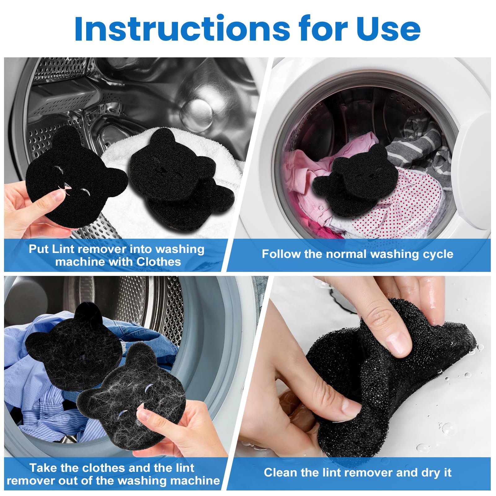 4PCS Laundry Pet Hair Remover, Dog & Cat Pet Hair Catcher for Washing Machine, Fur Remover & Lint Collector, Reusable & Eco-Friendly Pet Hair Removal
