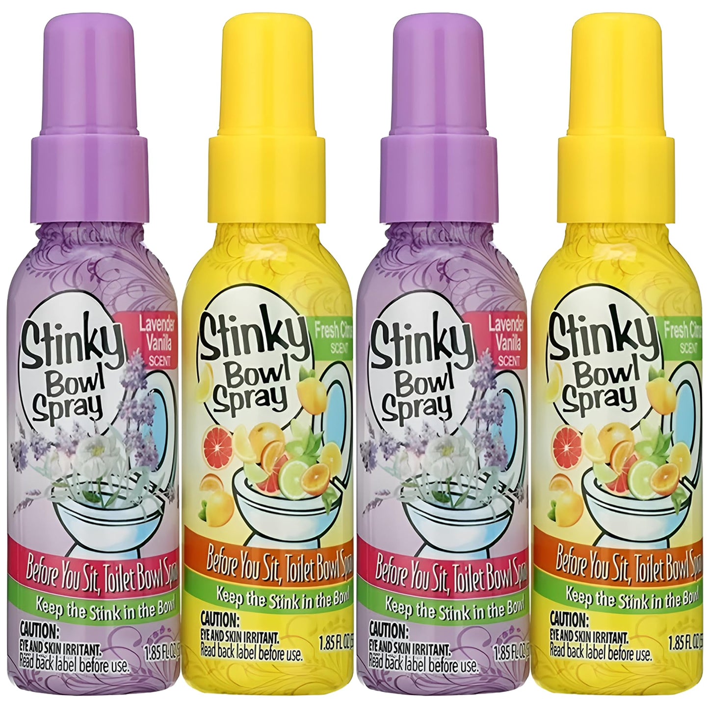 4 Pack of Poo Be Gone Stinky Bowl Toilet Perfume Spray, Lavender Vanilla and Fresh Citrus Scent Air Freshener Toilet Odor Inhibitor 1.85oz Bottles