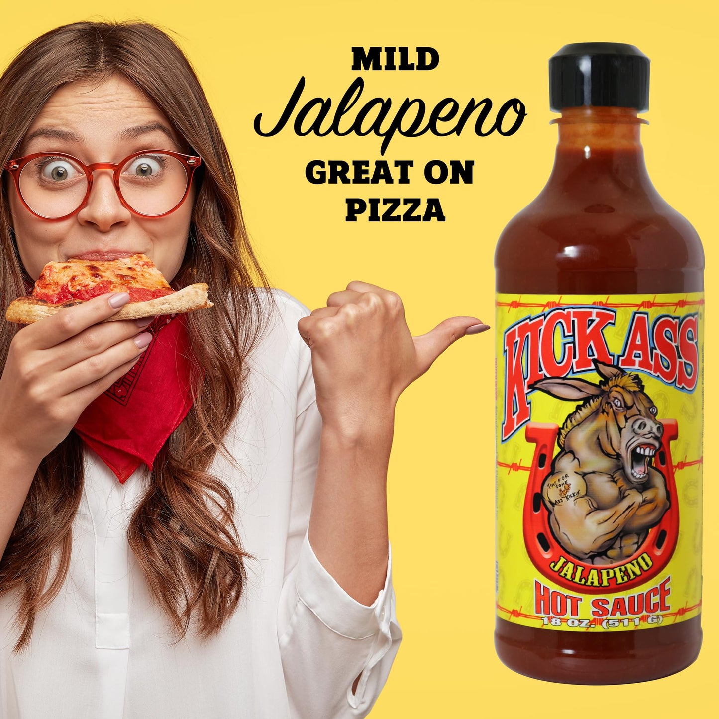 Kick Ass Jalapeno Hot Sauce Bottle - 18 oz. - Gourmet Gift for the Hot Sauce Fan - Perfect for Chicken Wings and Breakfast Burritos - Try if you dare