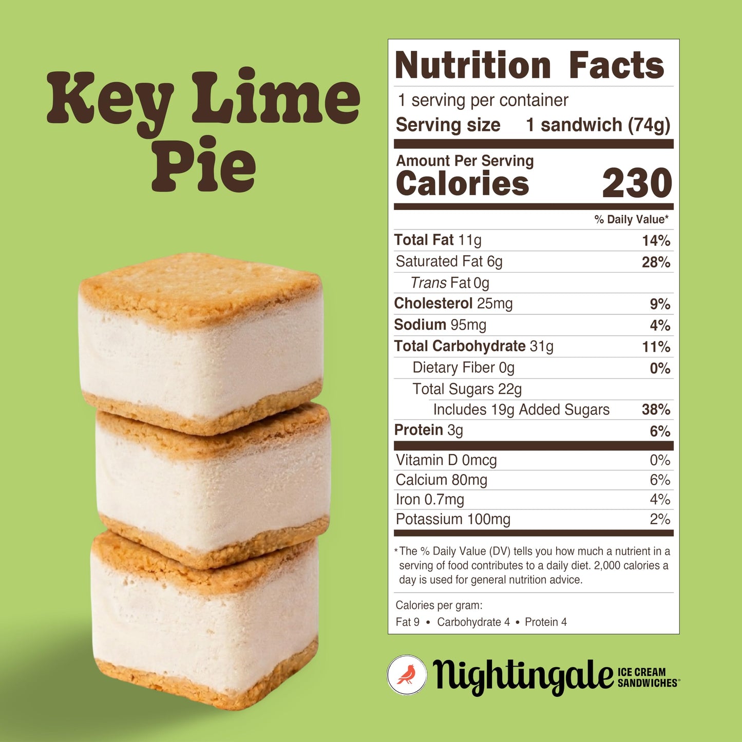 Nightingale Ice Cream Sandwiches, Key Lime Pie Ice Cream Sandwich, 2.6 Ounce (Pack of 1)