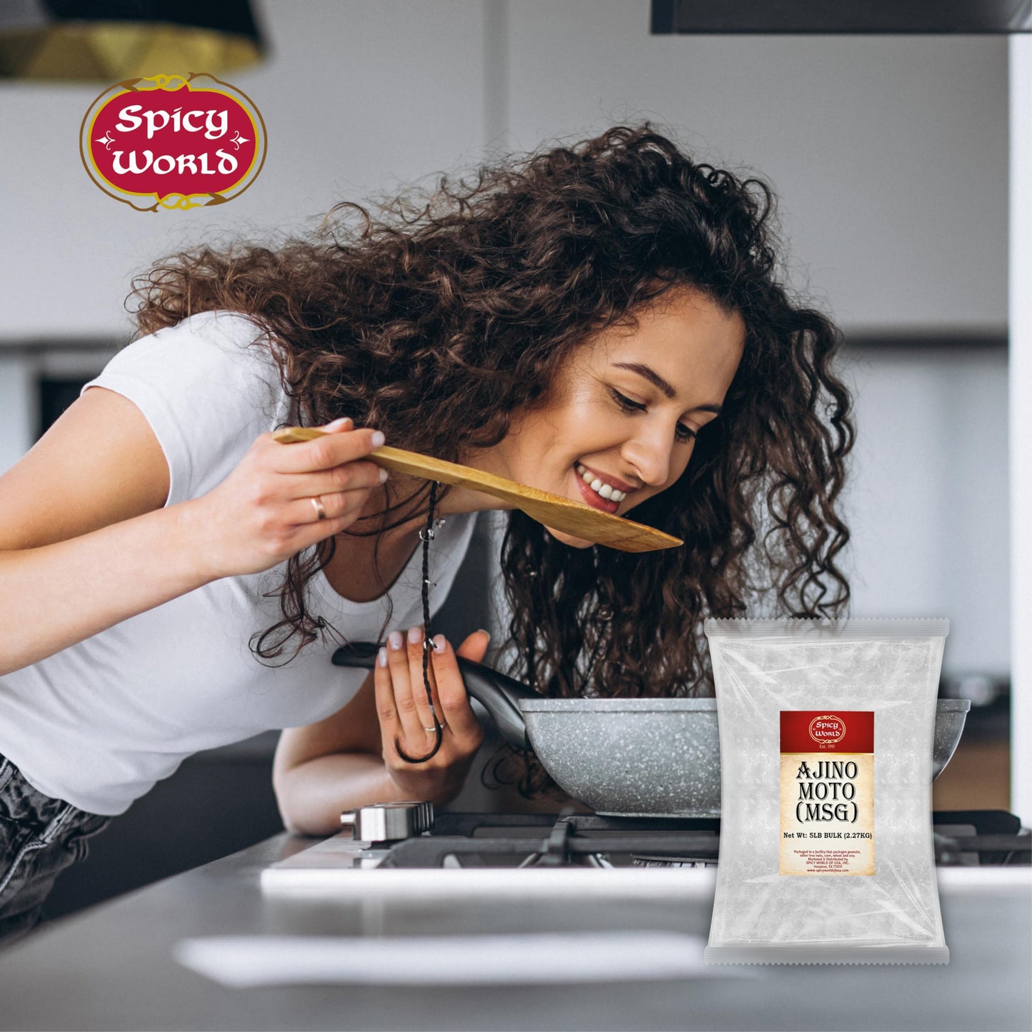 Spicy World MSG 5 Pound Bulk Bag - Flavor Enhancer, Monosodium Glutamate Seasoning, Umami Seasoning
