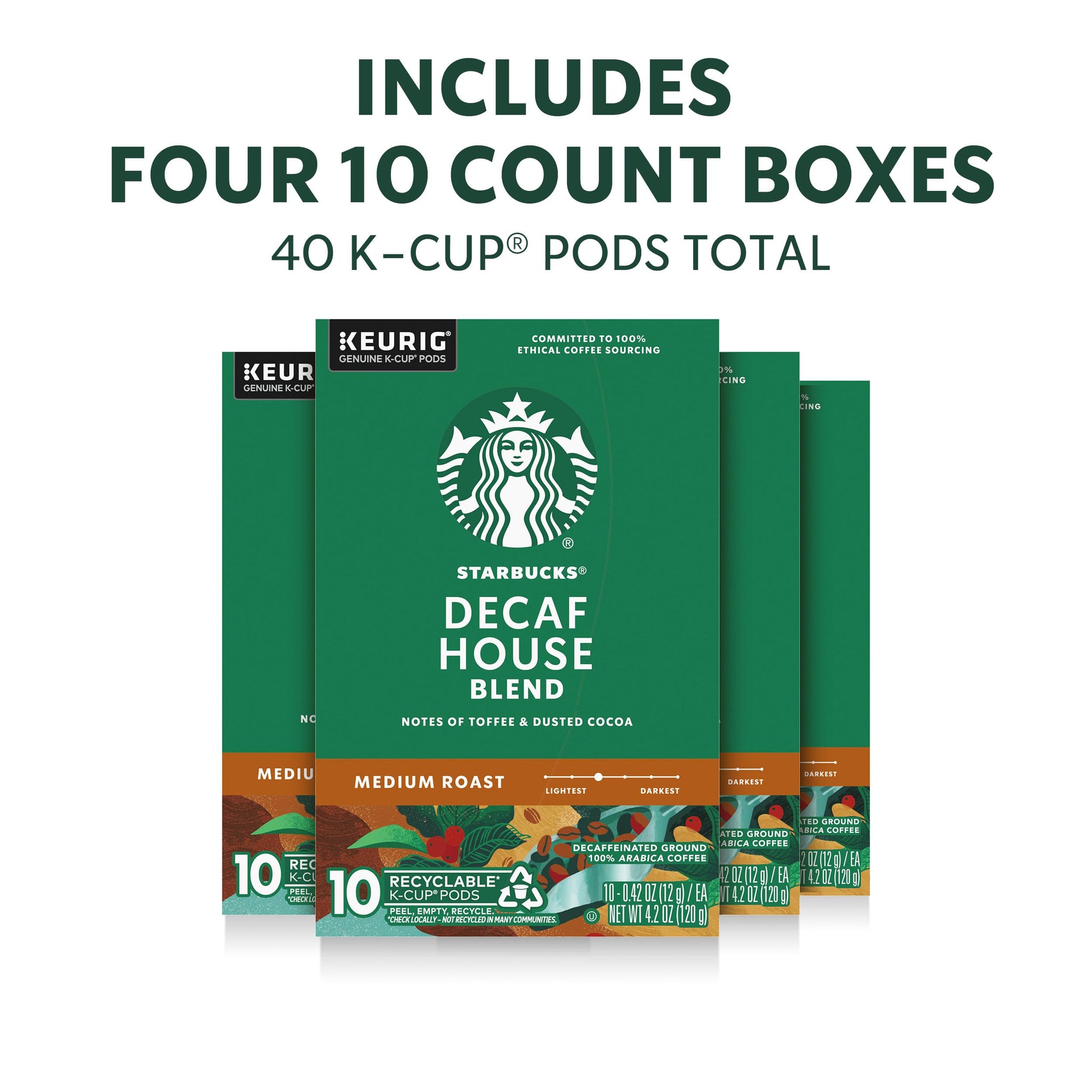 Starbucks K-Cup Coffee Pods, Medium Roast Hot or Iced Coffee, Decaf House Blend, 40 Keurig Pods
