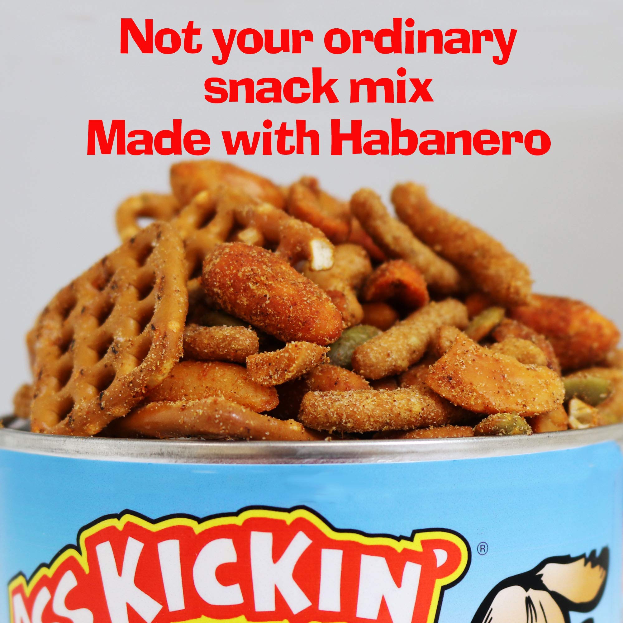 Ass Kickin' Snack Mix - 10oz can | Spicy Gourmet Blend of Peanuts, Cashews, Sesame Sticks, Rice Crackers & Pretzels | Funny Gift for Parties, Road