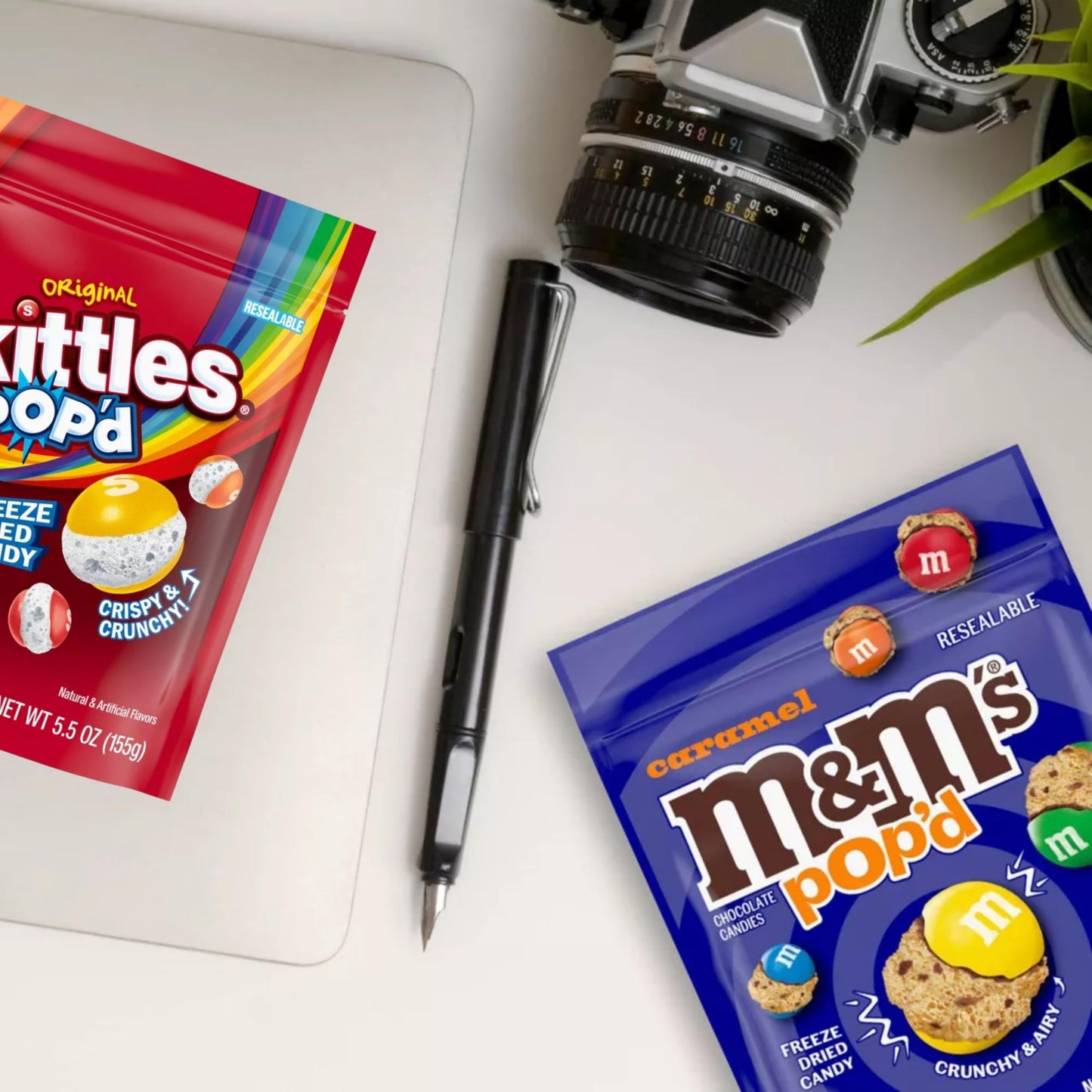 ASSORTIT X SKITTLES & M&M’S COLLAB Freeze Dried Candy 2 Pack Crunchy Airy Skittles POPD and M&M’s POP’d Caramel Snack Assortment 5.5 oz Bags