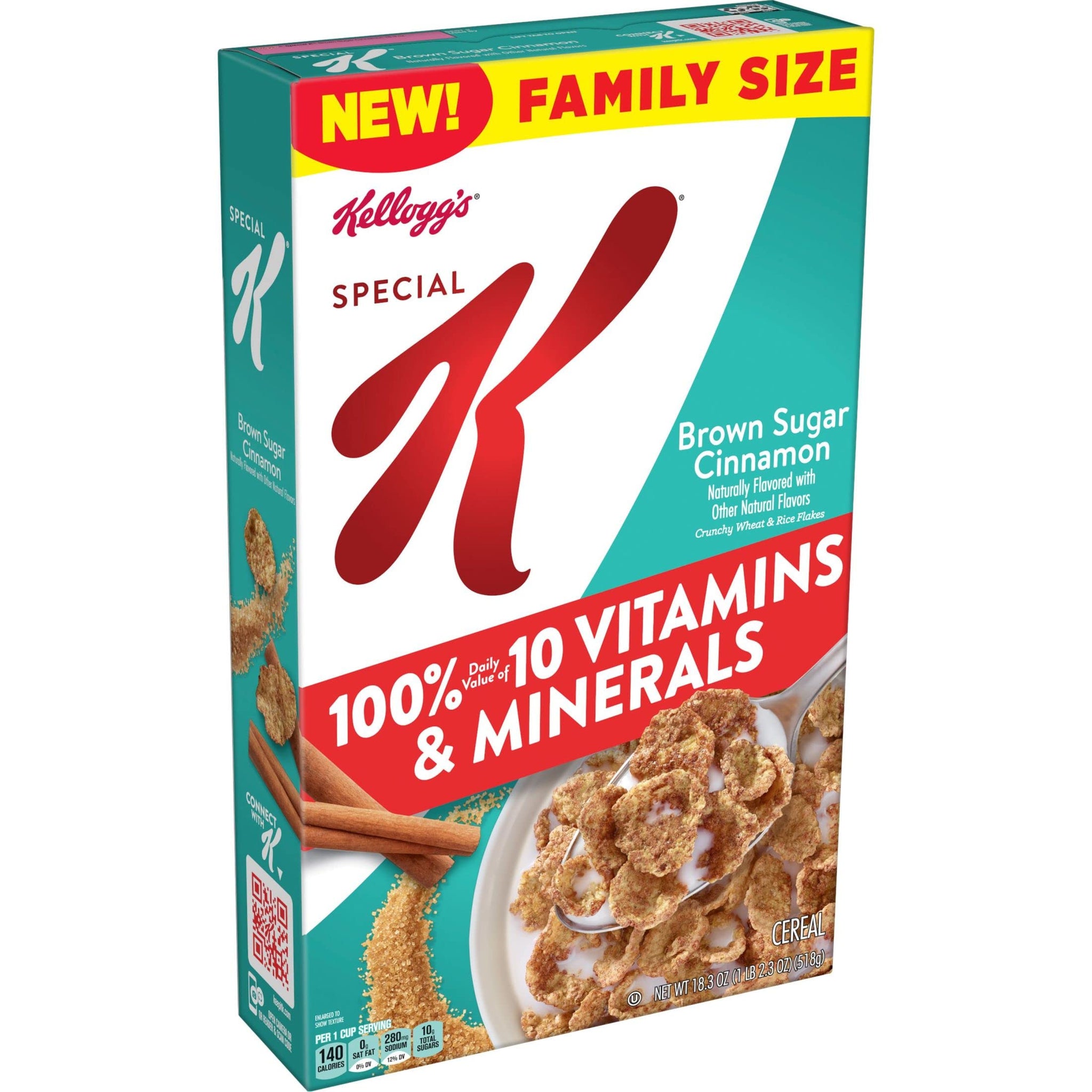 Special K Cold Breakfast Cereal, 100% Daily Value of 10 Vitamins and Minerals, Family Size, Brown Sugar Cinnamon (8 Boxes)