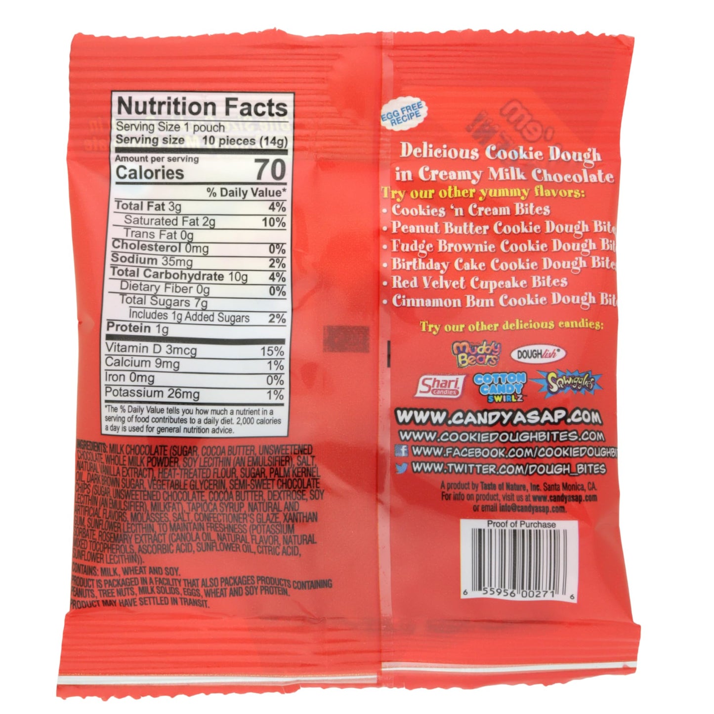 Cookie Dough Bites, Mini Individual Bags, Milk Chocolate Covered, Perfect Party Treats, 20 Count (1 ounce each)