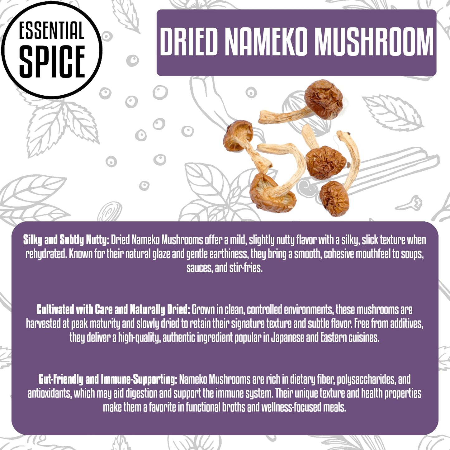 Essential Spice Dried Nameko Mushrooms - Mild, Buttery Flavor with Silky Texture - Ideal for Soups, Stir-Fries, Ramen & Asian-Inspired Dishes - Easy