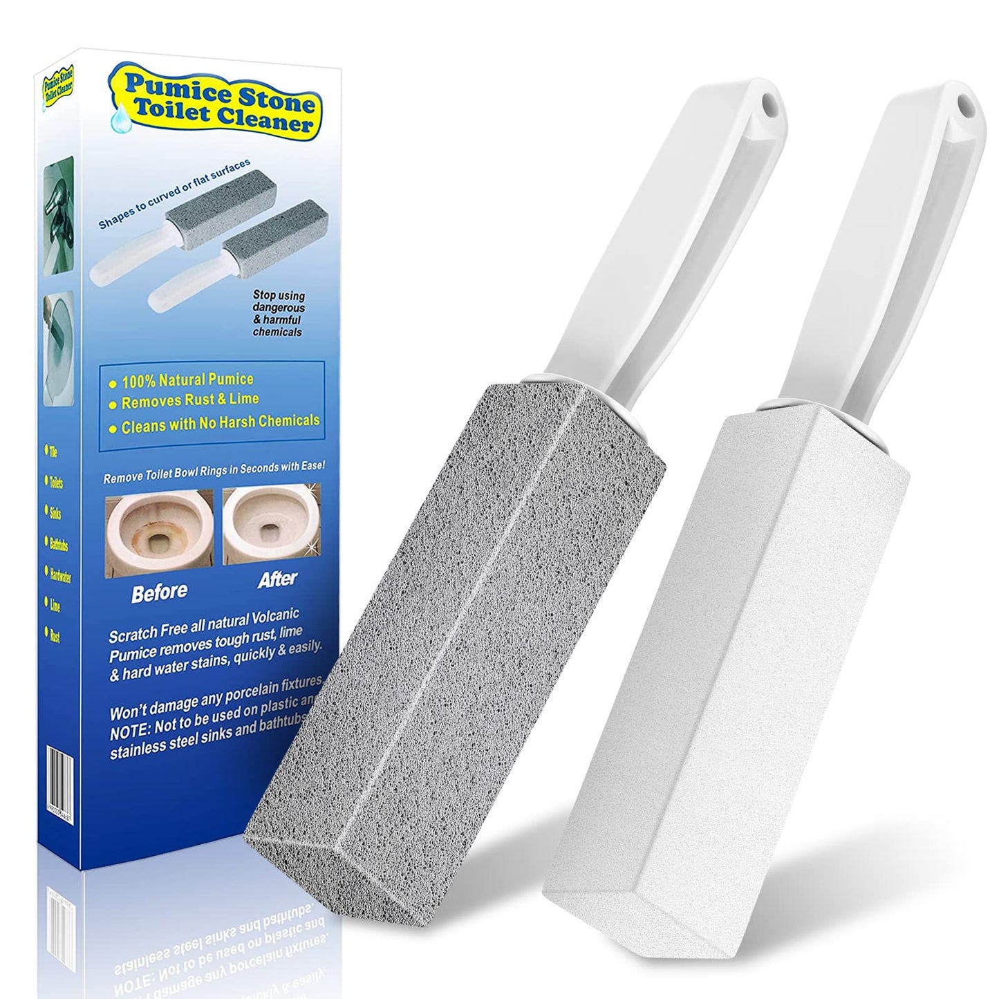 Laiyeoy Toilet Bowl Cleaner Pumice Stone -Hard Water Stain Remover with Ergonomic Handle, Powerfully Removes Toilet Bowl Rings?Rust &Lime?Ideal