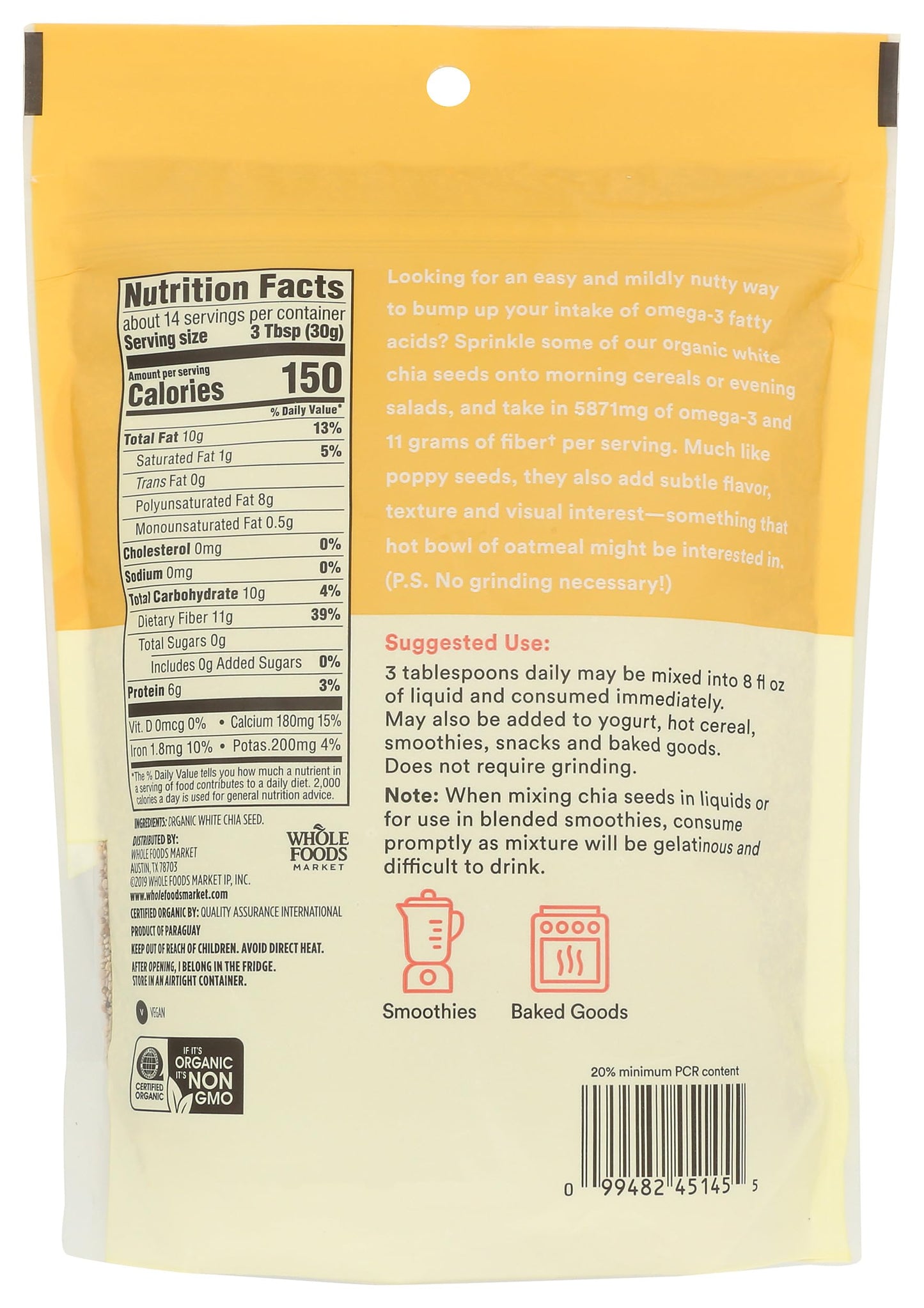 365 by Whole Foods Market, Organic White Chia Seed, 15 Ounce