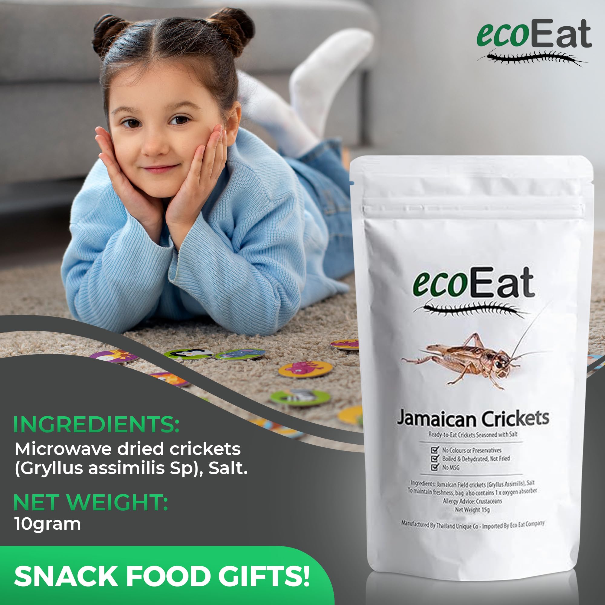 ecoEat Edible Insects Jamaican Crickets (Gryllus assimilis) 15g Bag - Edible Snack Gift