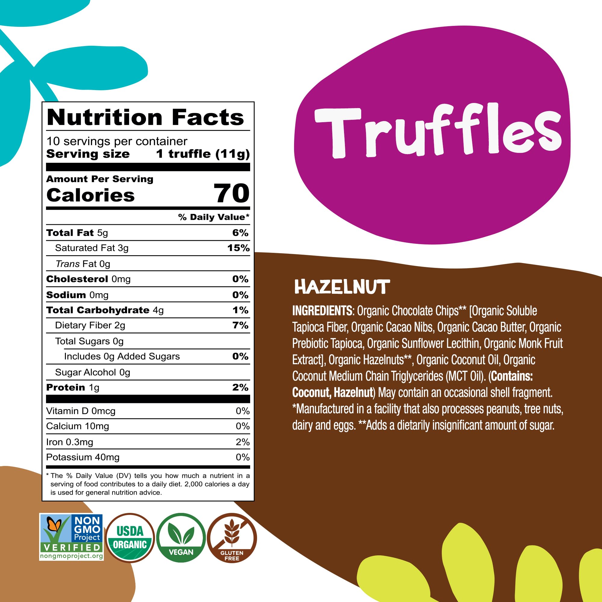 BHU FOODS Keto Fat Bombs, Organic, Vegan, Low Carb Sugar Free, Decadent Keto Candy made with Clean Ingredients, Hazelnut Chocolate Truffles (2 Bags)