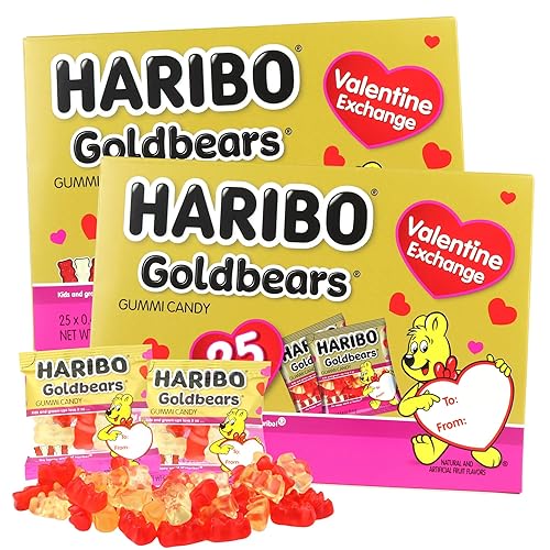 Valentine's Day Haribo Goldbears Friendship Exchange Kit, 25 Individual Bags of Gummy Bears, To/From Sections, Classroom Party Favors (Pack of 2)