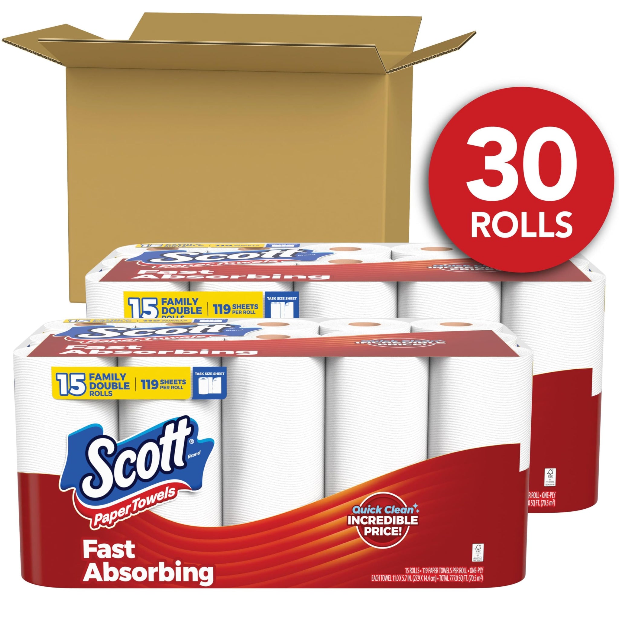 Scott Paper Towels, Task Size, 30 Family Double Rolls (119 Sheets Per Roll)