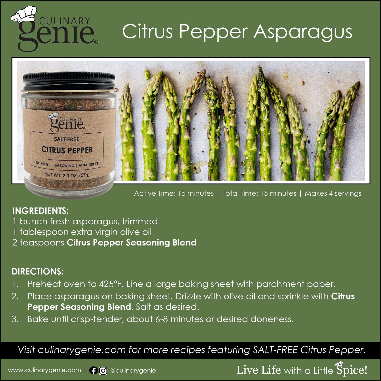 Culinary Genie Salt-Free Citrus Pepper Seasoning Blend - Lemon Pepper Style with Orange Zest, No Salt or Sugar Added