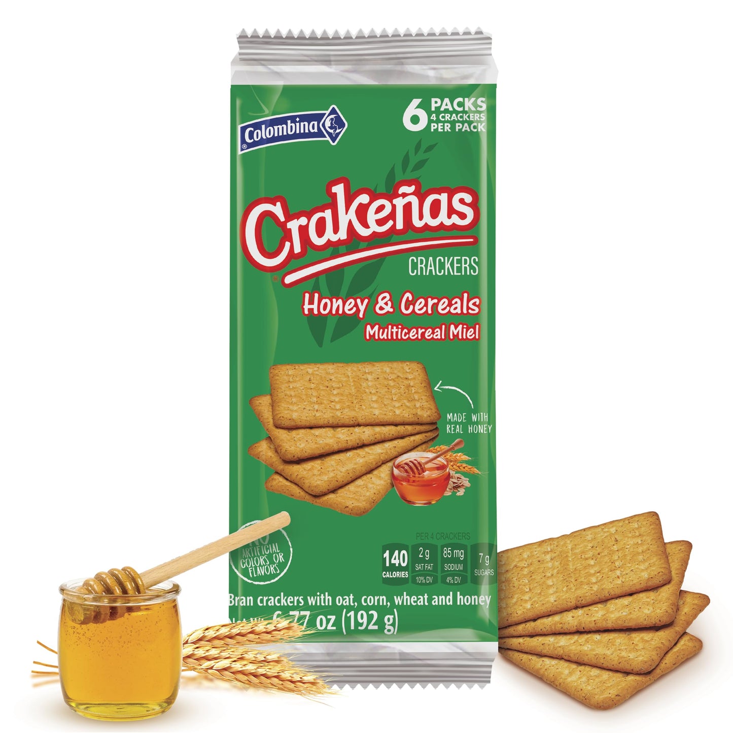Crakenas Crackers, Bran, with Oats, Corn, Wheat and Honey 6.7 oz (1 bag)