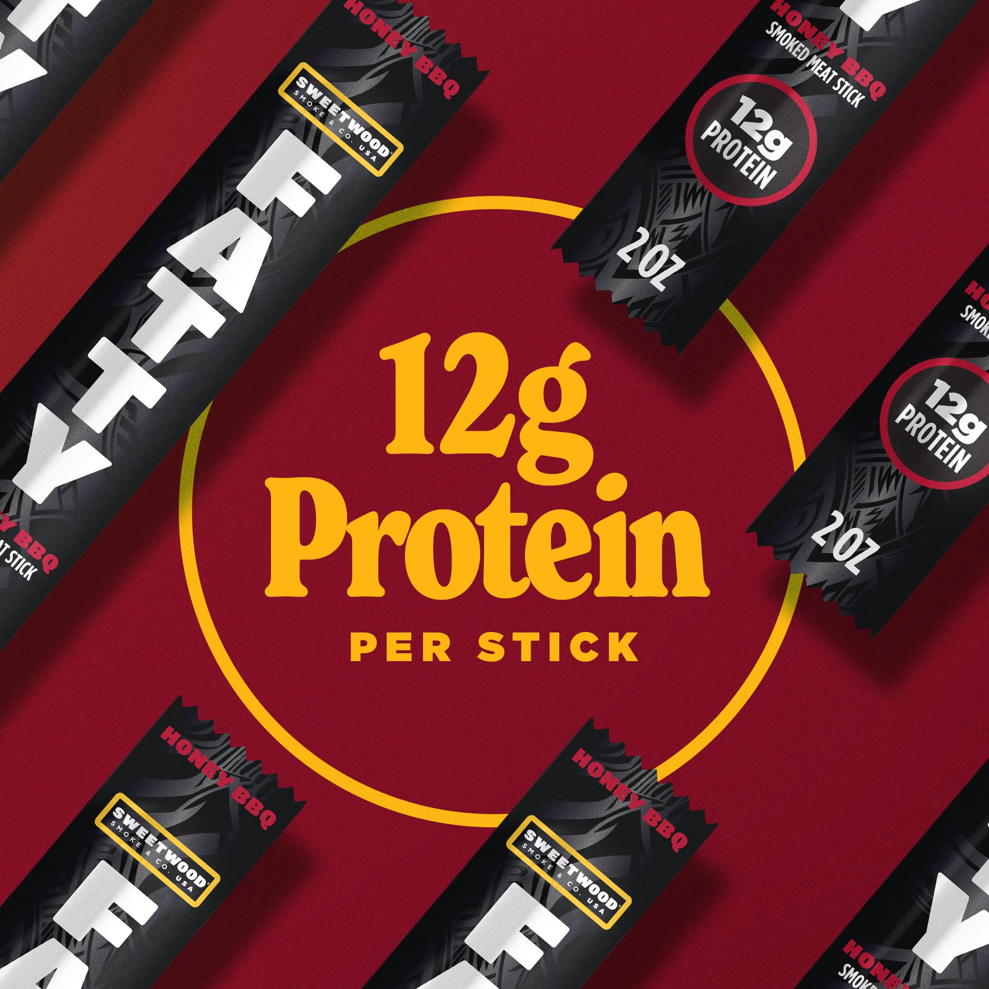 FATTY Meat Sticks, Made with Grass Fed Beef, Pork Raised Without Antibiotics, 12g Protein Per Stick, Honey BBQ, 2 oz. (Pack of 5)