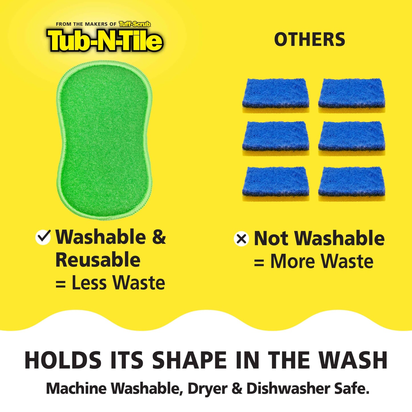 Tub-N-Tile by Tuff-Scrub, Large, 6-Pack, Microfiber, Scrub-N-Wipe Pad, Multi-Surface, Non-Scratch, Dual-Sided, Scrubber for Tubs, Tiles, Sinks