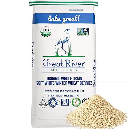 Great River Milling Organic Soft White Winter Wheat | Whole Grain Wheat Berries for Baking & Milling | Non-GMO, Kosher, USDA Organic | Ideal for Pastries, Muffins & More | 25 Lb (Pack of 1)
