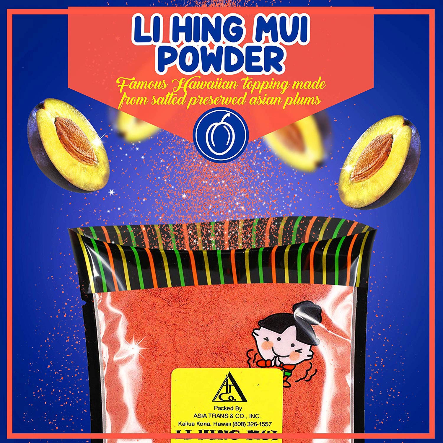 Asia Trans Li Hing Mui Crack Seed Plum Powder | Hawaiian Favorite | Sweet, Sour, & Salty Dried Asian Umeboshi Topping for Desserts and Snacks (2 Pack