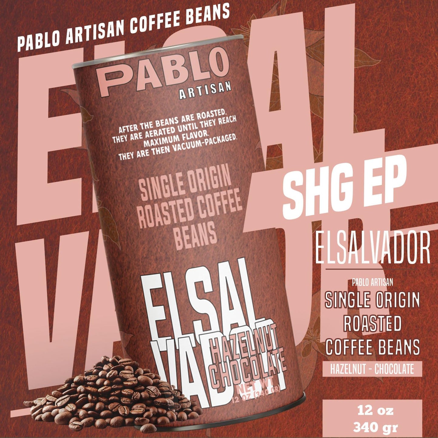 Pablo Artisan El Salvador SHG EP Single Origin Coffee Beans - Medium Roast Whole Bean Coffee, 100% Arabica Espresso Beans, Notes of Dark Chocolate
